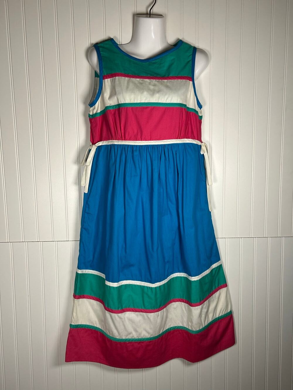 VTG 60s Saybury Sleeveless color block Dress Size S spring festive hippie cotton